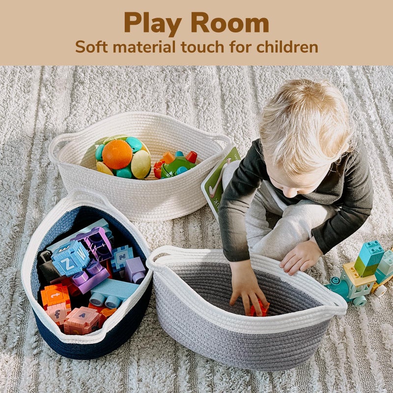 Goodpick Small Woven Basket, Baby Gift Basket Storage Bin under Changing Table, Small Basket Organizing for Living Room, Bathroom, Enytraway, 12"x 8" x 5", Navy Blue - Image 3